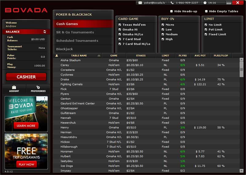 Bovada Poker Lobby